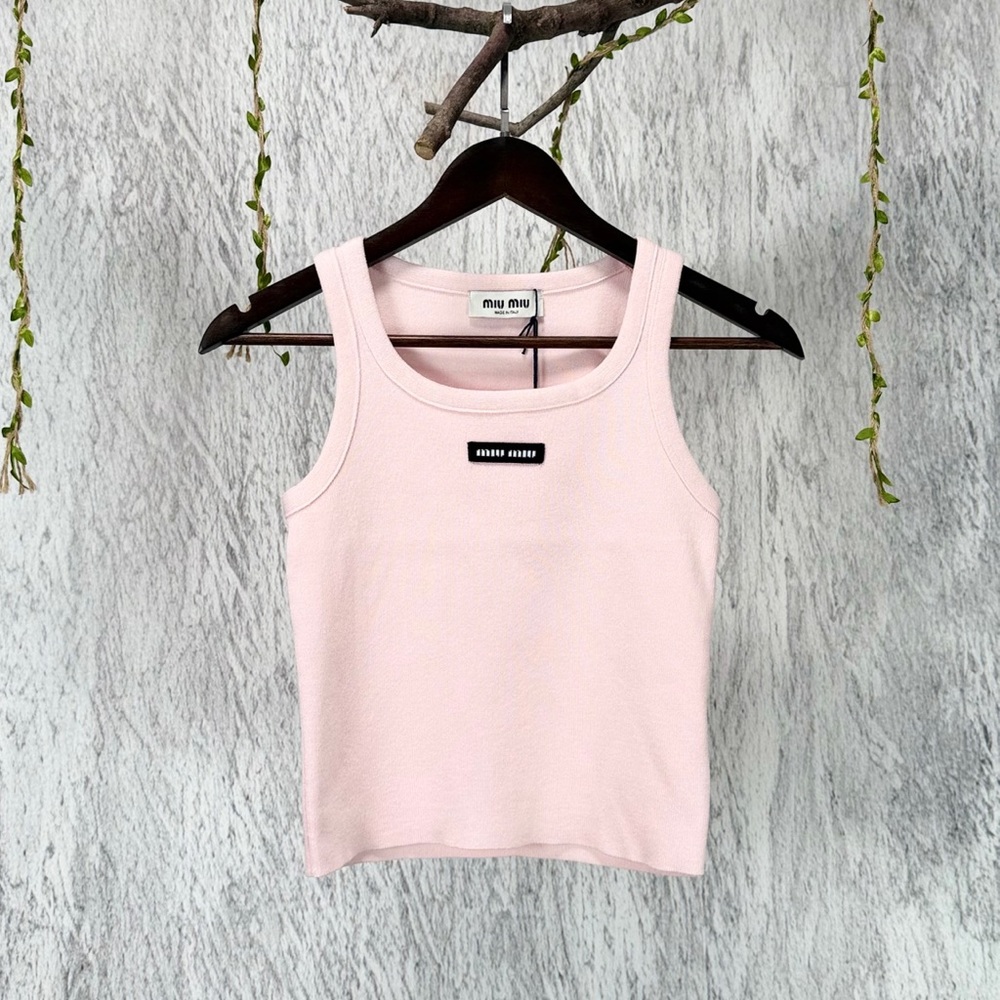 Miu Miu Pale Pink Ribbed Tank Top